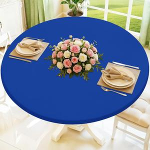 Moosfor Round Spandex Tablecloth, Elastic Fitted Waterproof Tablecloths for 18"-24" Tables, Stretch Washable Picnic Table Cover for Camping, Dining, Indoor and Outdoor, Blue