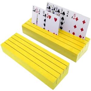 2 x Playing Card Holders Deck Stand, Play Cards Holder for Kids or Elder People, Hands-Free Wood Holder Racks,Tray for Organizing Cards (2 Pack-Yellow)