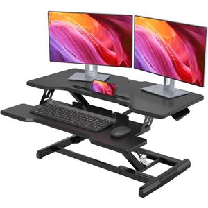 Standing Desk Converter 32 inch, Height Adjustable Sit Stand Desk Riser, Quick Sit to Stand Tabletop Dual Monitor Riser Workstation for Home Office with Keyboard Tray, Black