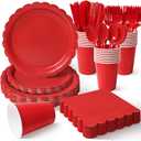 Vyntra 350 Pcs Red Disposable Paper Plates and Napkins Set for 50, 9" Dinner Plates & 7" Dessert Plates, Tableware for Christmas, Valentines Day, Birthday, Party