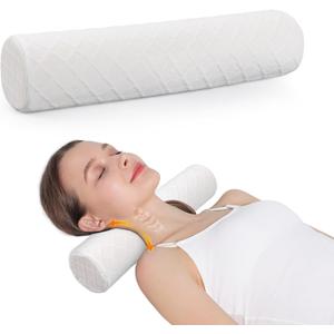 Cozyhealth Small Cervical Roll Pillow Memory Foam Neck Round Pillow, Cylinder Bolster Pillow for Sleeping, Round Neck Support Pillow for Head, Neck, Back, Legs and Yoga (White, Medium - 3.9" H)