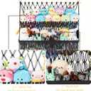2 Tier Stuffed Animal Storage Shelf Net, 35x30'' Large Plushie Net w/ 2.4/1'' Dense Mesh for Mini Medium Stuffy Teddy, Black Boho Macrame Toy Holder Display w/ Lights&Clips for Nursery Kid Girl Boy, Large-2 Tier-35'' Width
