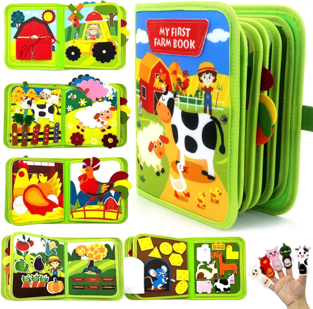 Meafeng Busy Book for Toddlers 1-3  Montessori Toys Busy Board for 1 2 3 Year Old Boys Girls, Preschool Educational Travel Quiet Activity Book with Life Skills, Sorting, Matching, and Cognitive Games