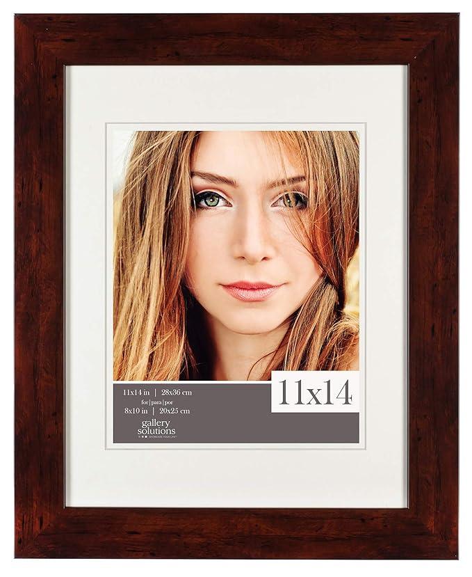 Gallery Solutions 11x14 Walnut Picture Frame with Double White Mat Opening for 8x10 Image, 8 inches x 10 inches