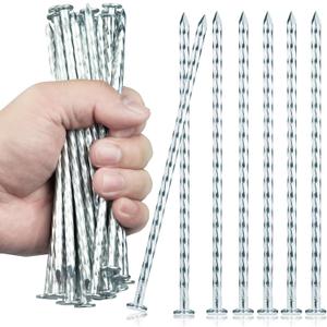 6.3-Inch Galvanized Heavy-Duty Landscape Stakes, (300-Pack) Spiral Metal Turf Spikes for Artificial Grass, Paver Edging, Weed Barrier, Securing Fences and More