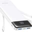 Portable Charger with Built in Cables, Portable Charger with Cords Wires Slim 10000mAh Travel Battery Pack 6 Outputs 3 Inputs 3A Fast Charging Power Bank for Samsung Google Pixel LG Moto iPhone iPad (White)