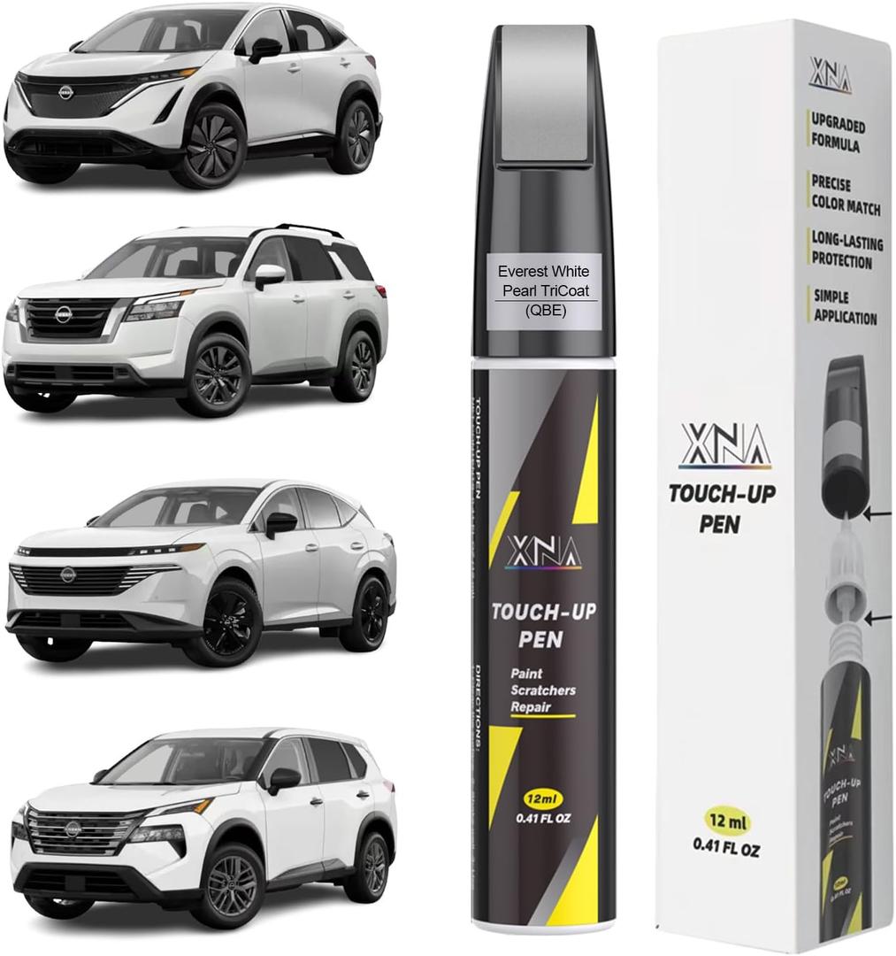 Everest White Pearl TriCoat(QBE) for Nissan Touch Up Paint Pen, 2 in 1 Car Scratch Remover with Pen Tip and Brush, Exact Color-Matched for Car Paint Scratch Repair, Quick & Easy Fix Chips and Nicks