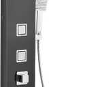 MENATT LED Shower Panel Tower System, Bathroom 5-Function Shower Panel Tower with LED Rainfall Waterfall Shower Head, Massage Jets, Tub Spout, Handheld Shower, Black