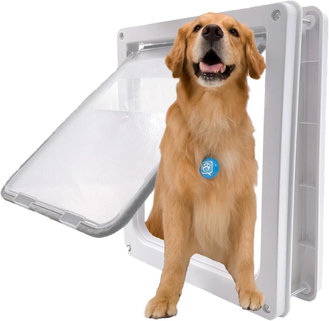 Large Dog Door, Magnetic Door for Pets up to 100 lb, 16.9"  13.9" Doggie Door, Suitable for Interior & Exterior Doors (White)