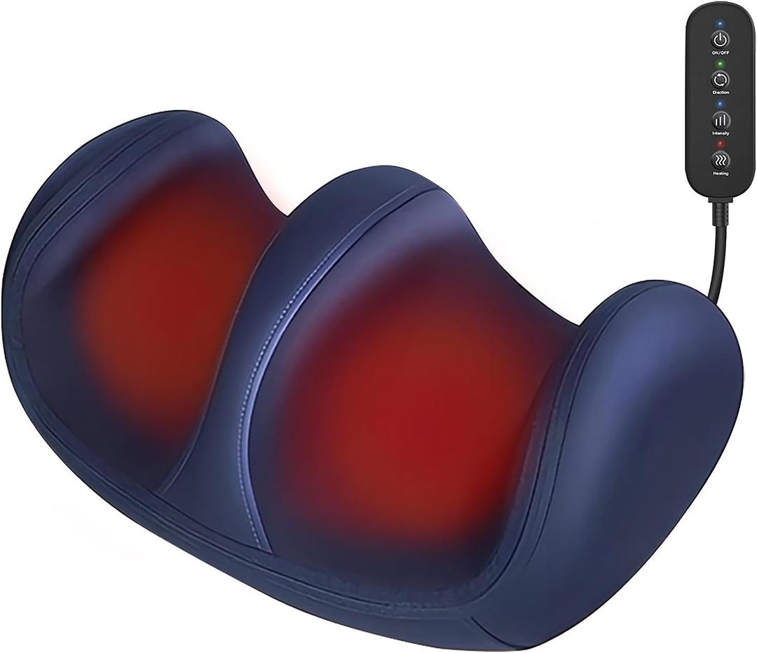 Foot and Calf Massager with Heat, Shiatsu Kneading Foot Massager for Pain Relief, Deep Tissue Massager Machine with Massage Roller, Wired Remote, Gifts for Mom Dad (Blue)