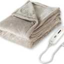 Tefici Electric Heated Blanket Throw, Super Cozy Soft 2-Layer Flannel 50" x 60" Heated Throw with 3 Heating Levels & 4 Hours Auto Off, Machine Washable, ETL&FCC Certified, Home Office Use,Camel