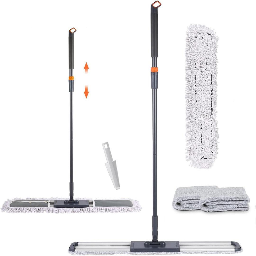Dust Mop for Hardwood Floors 36 inch Commercial Industrial Floor Dust Mop with Extra 3 Mop Refill Pads 61 Inch Long Handle for Cleaning Office Garage Hardwood Warehouse Factory Mall Deck
