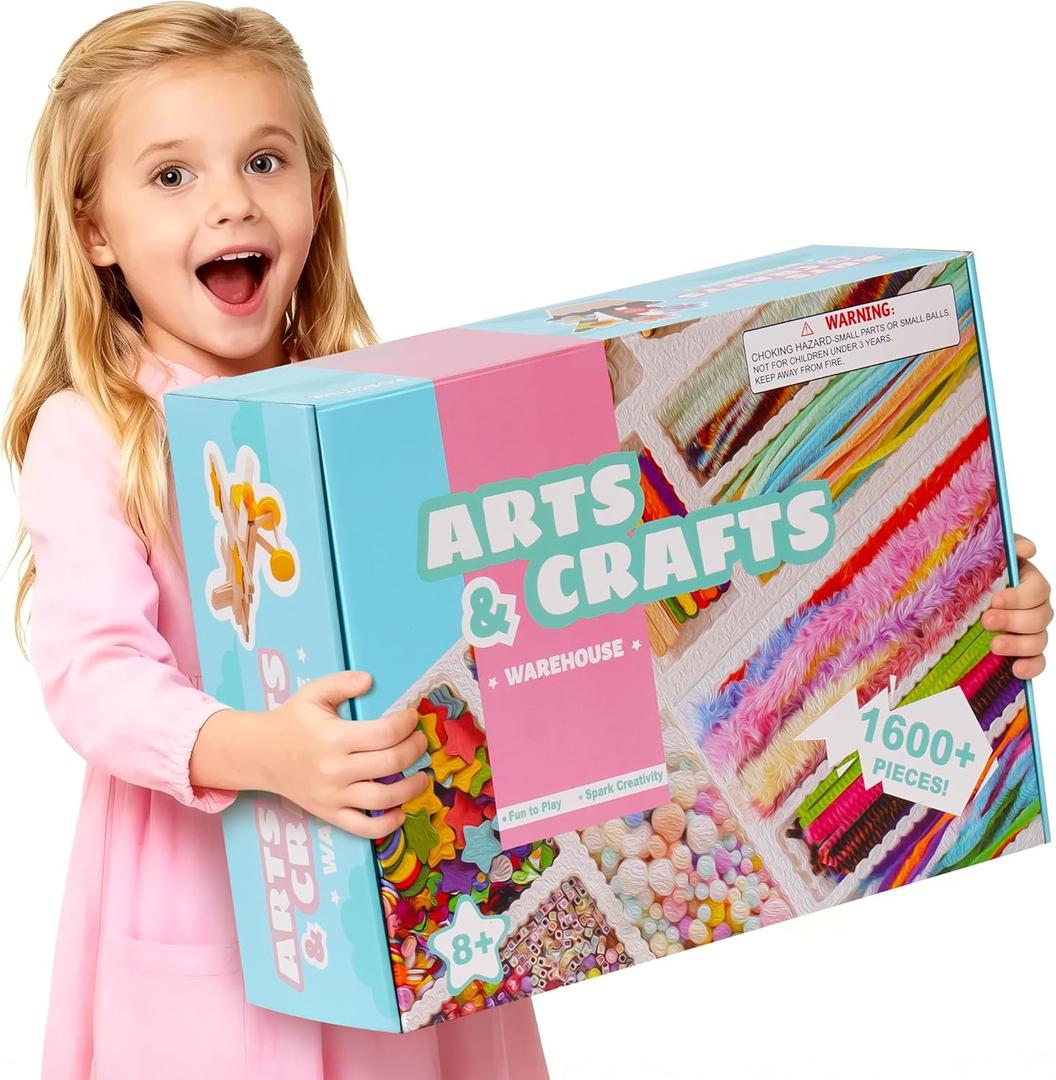Wowood Arts and Crafts Kit for Kids - Over 1600 Pieces of DIY Craft Supplies! Creative Hobby Fun Activity Toys & Perfect Gifts for Girls and Boys Ages 8-12 to Spark Imagination and Joy(PA002)