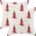 CXMEIFLY Christmas Pillow Covers 18x18 Inch Set of 2 Cream Red Christmas Tree Decor Throw Pillows Winter Xmas Holiday Outdoor Cushion Cases for Couch Bed Decorations