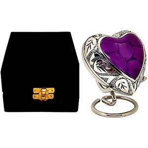 Classic Heart Shape Keepsake Urn for Human Ashes  With box and Stand - Lovely Purple Color 7 cms high