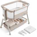 All-in-1 Bedside Bassinet for Baby – Adjustable Height Bedside Sleeper with Full Mesh Sides 2 Breathable Sheets & Storage Basket | Portable Baby Bassinet for Newborns with Wheels Bed Anchor, Crib