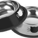 Serentive 2 Pcs Non-Slip Stainless Steel Small Cat Food Bowls - Unbreakable, Thicken 13 Oz Cat Dishes - Indoor, Removable Rubber Base, Easily Clean, Lovely Color