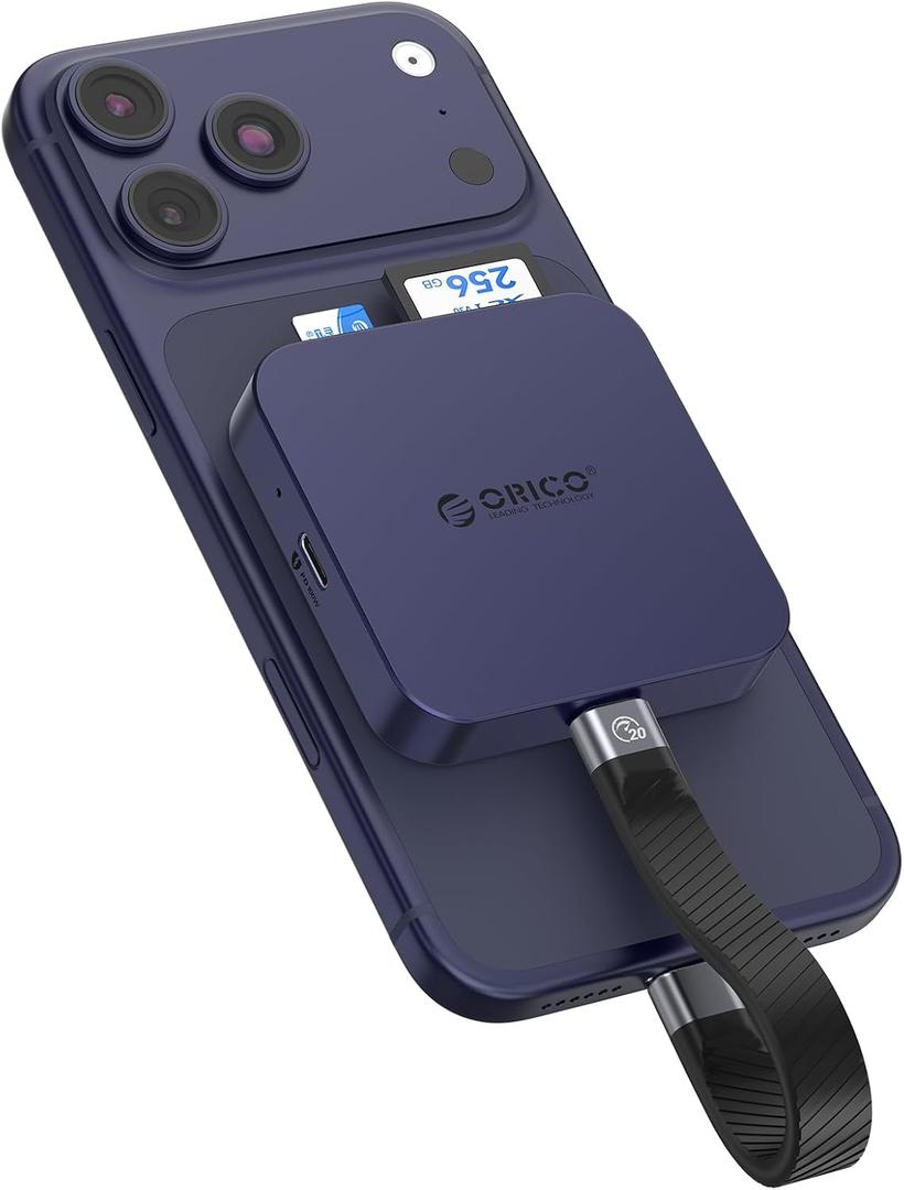ORICO Ultra-Thin Magnetic SD Card Reader for iPhone 17/16/15 Series/iPad/MacBook, USB C Camera Adapter with SD/TF 3.0 Solt, 100W PD Pass-Through