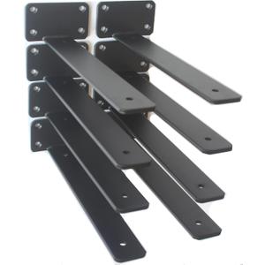 8 Pack - 10 inch Black Hidden L Shelf Bracket (1/5 Inch Thicked) Iron Floating Shelf Brackets Rustic Industrial Metal Brackets for Shelf Support