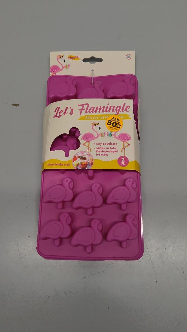 LET'S FLAMINGLE Silicone Ice Mold Trays 2 Pack Makes 30 Total Flamingo Ice Cubes