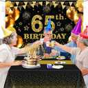 65th Birthday Decorations Men Women with 65th Birthday Banner, Black and Gold Table Cloth, Number Balloons, Large Sash, Cake Topper and Candles