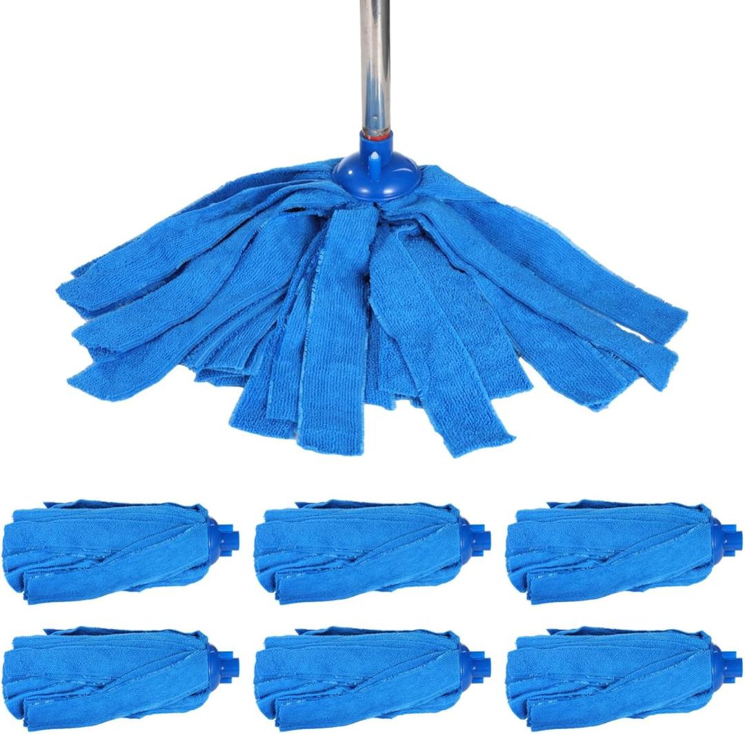 6 Pcs Microfiber Mop Heads, Blue Wet Dry Head Refills, High Absorbency Mop Replacements, Multi-Directional Cleaning, Compatible with Standard 0.86" Threaded Poles