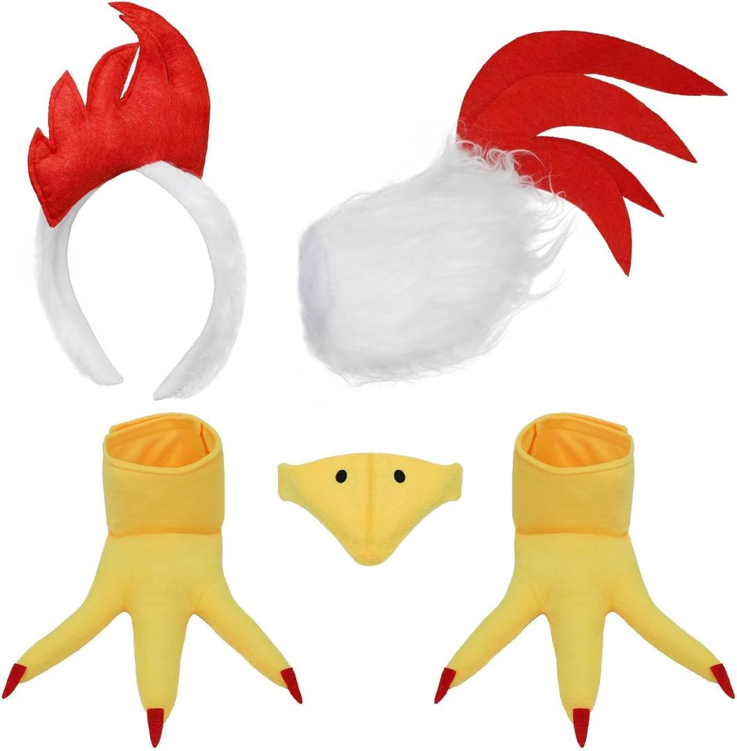 Zoo Animals Costume Accessories Set Animal Ears Headband for Adult with Tail Bow Tie for Adults Halloween Dress Up Party