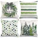 GEEORY Christmas Throw Pillow Covers 20x20 Inch Set of 4, Xmas Trees Wreath Blessed Polka Dot Striped Winter Holiday Farmhouse Decorative Cushion Cases for Home Decoration (Green) G628-20