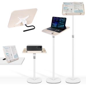 2-in-1 Floor Standing Book Stand, Foldable Book Holder for Reading with Page Clips, 19"51" Height Adjustable, Sturdy Podium Stand for Reading, Bible, Laptop, Cookbooks, or Projector