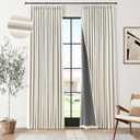 Pinch Pleated 100% Blackout Linen Curtains 90 Inches Long for Bedroom Living Room Pinch Pleat Linen Curtains Energy Saving Memory Trained Light Blocking Natural Cream Pleated Window Drapes 40Wx90L