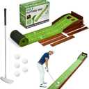 Golf Putting Mat with Ball Return, Practice Golf Putting Green Training Aid for Indoor, Outdoor at Home, Office, Backyard with Putter and 5 Balls
