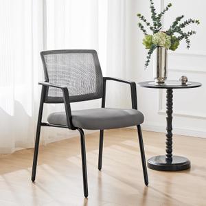 Sweetcrispy Mesh Back Stacking Arm Chairs, Upholstered Fabric Stacking Chairs, Sturdy Metal Office Chairs, Easy to Use and Store, Outdoor and Indoor, for Home, School, Party, Church, 1 Pack Grey