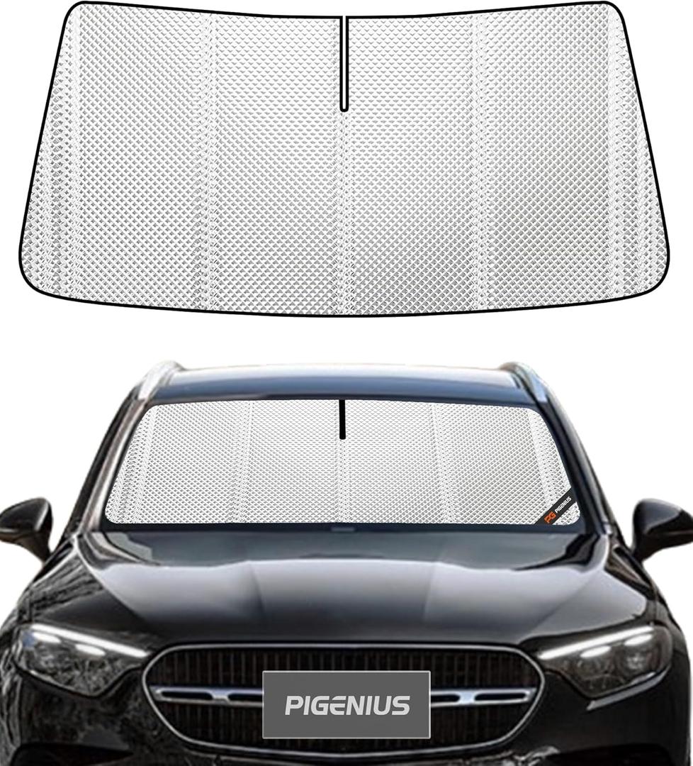 Windshield Sun Shade for Mercedes-Benz GLE/GLS SUV 2020-2025. Full Coverage Rearview Mirror Shade for Ultimate Protection (Shiny Silver (Upgrade))