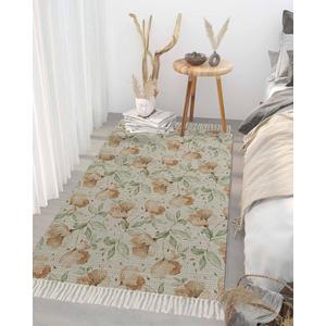 Runner Rug for Hallway 3x5ft, Nostalgic Flower Printed Leaves Washable Runner Rugs with Tassels Woven Floor Carpet Runners for Hallways Kitchen Laundry Entryway (Green)