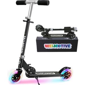 Kick Scooter for 3+Years Old Boys & Girls Lightweight, Foldable, Aluminum Frame, and Adjustable Handlebars, Rear Brake, and Flashing Light up Wheels