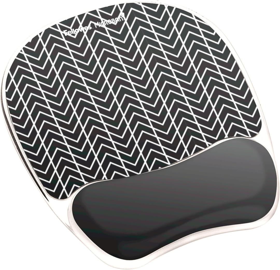 Fellowes Photo Gel Mouse Pad Wrist Rest with MICROBAN - Black Chevron (9549901) (9.3L x 7.9W inches)