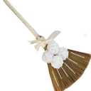 Wedding Broom for Jumping Ceremony, Decorative Broomstick DIY with Ribbons Artificial Roses & Sticky Pearl, African American Jumping The Broom for Wedding White Roses