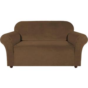Turquoize Velvet Loveseat Covers Stretch Love Seat Couch Covers for 2 Cushion Couch Velvet Sofa Cover with Non Slip Elastic Bottom Furniture Cover Crafted from Soft Fabric (Loveseat, Bronze Brown)