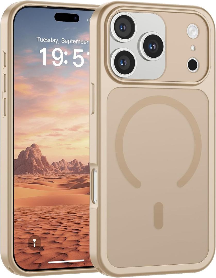 SUPFINE Magnetic for iPhone 17 Pro Case (Compatible with MagSafe)(Military Grade Drop Protection)(Camera Protection) Translucent Matte Shockproof Phone Cover,Desert Gold