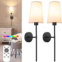 NIORSUN Black Battery Operated Wall Sconce Set of 2,Rechargeable Wall Lights with 5200mAh Dimmable Detachable Bulbs and Remote,9 Colors Wireless Sconces for Bedroom Living Room Hallway