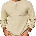 COOFANDY Men's Henley Knit Sweater Long Sleeve Soft Pullover Shirt with Chest Pocket (Beige, M)