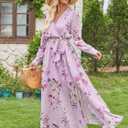 ANRABESS Womens Long Sleeve Floral Maxi Dress Boho Flowy Wrap Slit V Neck Beach Fall Wedding Guest Party Vacation Dresses Floral Purple X-Large (XL)