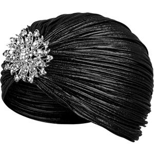 CROWN GUIDE 1920s Gatsby Headpiece Crystal Roaring 20s Costumes Accessories Flapper Cap Exotic Hair Wraps (One Size, Black)
