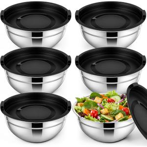 Geetery 6 Pack Stainless Steel Mixing Bowls with Airtight Lids 3qt Metal Mixing Bowl Thicker Stainless Steel Salad Bowls for Food Prep, Baking, Storage, Cooking, Serving Dishwasher Safe, 2.838 l