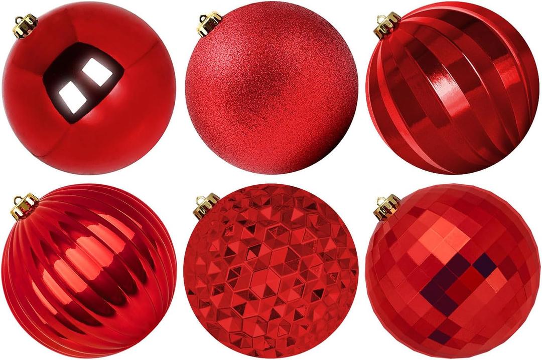 Benjia Extra Large Size Outdoor Christmas Ornaments, Oversized Huge Big Shatterproof Xmas Christmas Plastic Balls for Outside Lawn Yard Tree Hanging Decorations (6"/150mm, Red, 6 Packs)