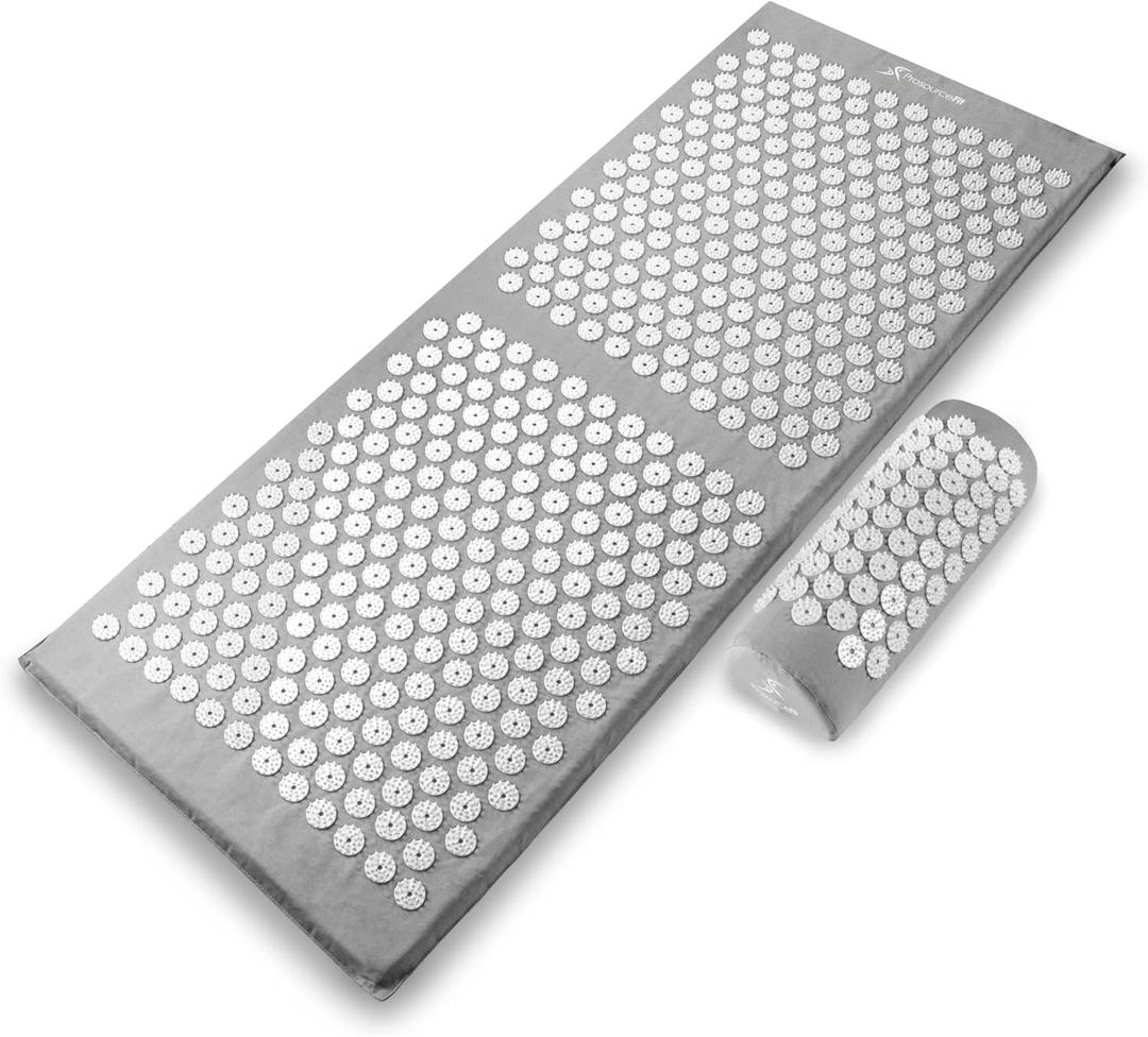 ProsourceFit Acupressure Mat and Pillow Set for Back/Neck Pain Relief and Muscle Relaxation (XL, Grey/White)