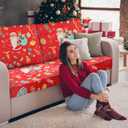 8 Pcs Christmas Patio Cushion Covers, Santa Claus Stretch Sofas Seat Covers for Home Indoor, Claus Printed Replacement Furniture Protector Slipcover for Christmas Decor, with Elastic Fixing Buckle