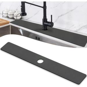 LOPNUR Faucet Mat for Kitchen Sink Protectors, 29 Inch Extra Long Kitchen Sink Splash Guard Behind Faucet, Cuttable Bathroom Water Splash Guard with Super Absorbent Diatomite Fast Drying, Grey (Gray)