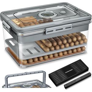Cigar Humidor with 2 Humidifiers and Hygrometer, Desktop Handle Cigar Box, Airtight Cigar Humidor Case with Cedar Wood Chip That can Hold About 120 Cigars, Gifts for Men Father's Day