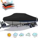Heavy Duty 1200D PU Waterproof Boat Cover, 17'- 19' Trailerable Marine Grade Polyester Canvas, Fits 17-19ft V-Hull, Bass Boat, Runabout, Ski, Fishing Boat with Tightening Strap, Black